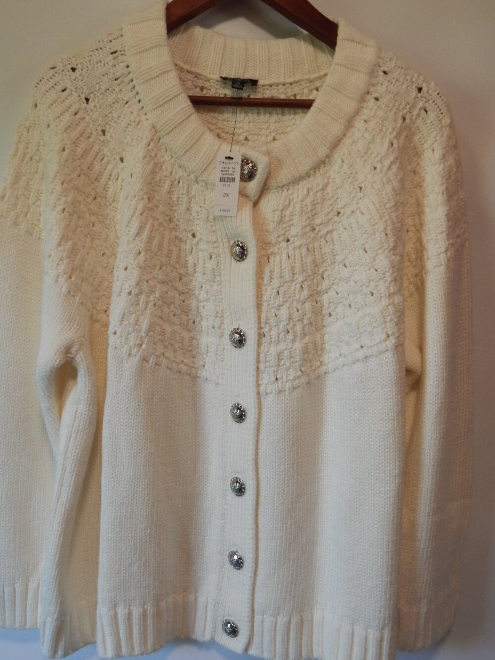 Ladies Talbots Ivory Knit Lg Silver Button Cardigan Plus 2X NWT
